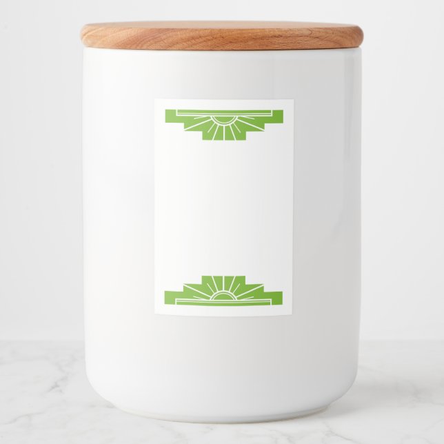 Art deco sun element in lime green food label (Front)