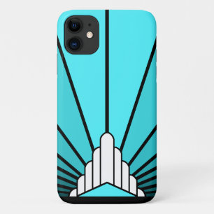 Art deco sun in aqua iPhone 11 case