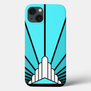 Art deco sun in aqua iPhone 13 case