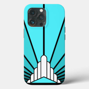 Art deco sun in aqua iPhone 13 pro case