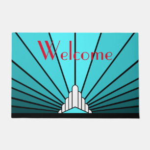 Art deco sun in aqua doormat
