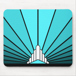 Art deco sun in aqua mouse mat