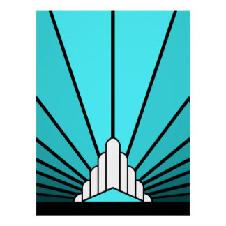 Art deco sun in aqua poster