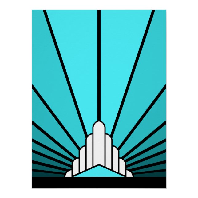Art deco sun in aqua poster (Front)