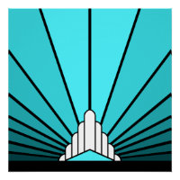 Art deco sun in aqua