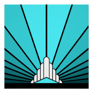 Art deco sun in aqua poster