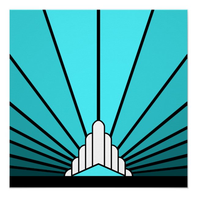 Art deco sun in aqua poster (Front)
