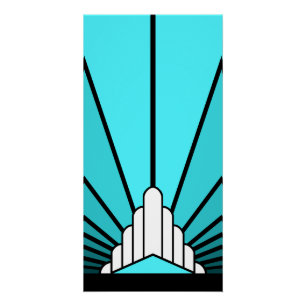 Art deco sun in aqua poster