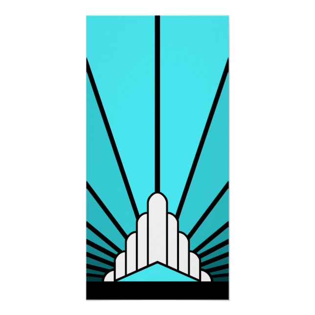 Art deco sun in aqua poster (Front)