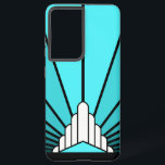 Art deco sun in aqua samsung galaxy case<br><div class="desc">A classic art deco style sun pattern created in aqua. 

An iconic pattern of the sun rising from behind a stylized art deco shaped building. A simple yet elegant design,  true to the era.</div>