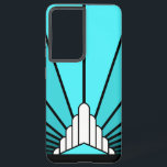 Art deco sun in aqua samsung galaxy case<br><div class="desc">A classic art deco style sun pattern created in aqua. 

An iconic pattern of the sun rising from behind a stylized art deco shaped building. A simple yet elegant design,  true to the era.</div>