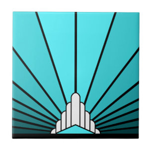 Art deco sun in aqua tile