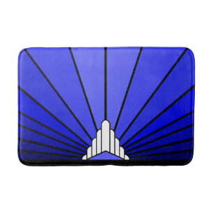Art deco sun in blue bath mat