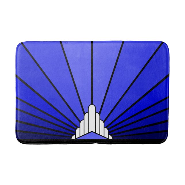 Art deco sun in blue bath mat (Front)