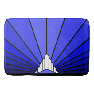 Art deco sun in blue bath mat