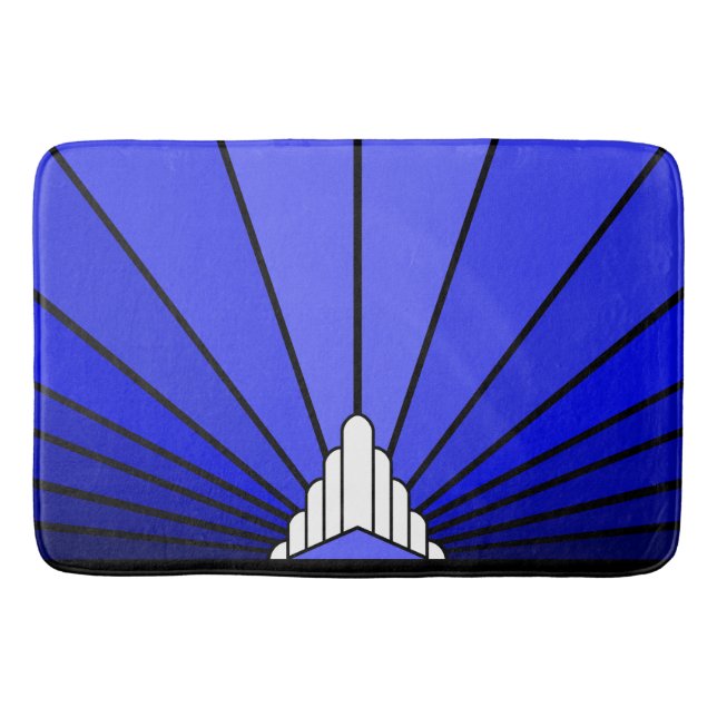 Art deco sun in blue bath mat (Front)