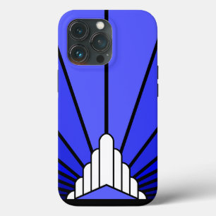 Art deco sun in blue iPhone 13 pro case