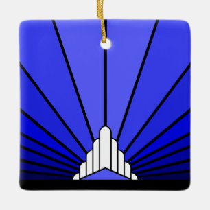 Art deco sun in blue ceramic ornament