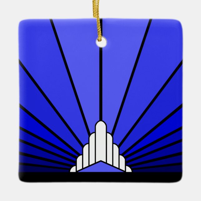 Art deco sun in blue ceramic ornament (Front)