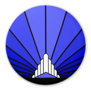 Art deco sun in blue Ceramic Pull