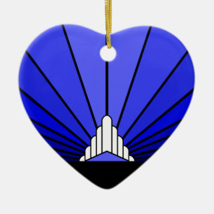 Art deco sun in blue ceramic tree decoration