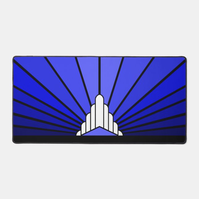 Art deco sun in blue desk mat (Front)