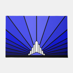 Art deco sun in blue doormat