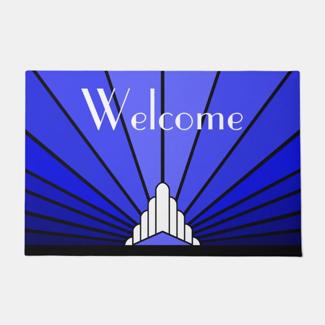 Art deco sun in blue doormat (Front)