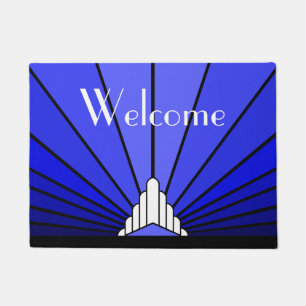Art deco sun in blue doormat