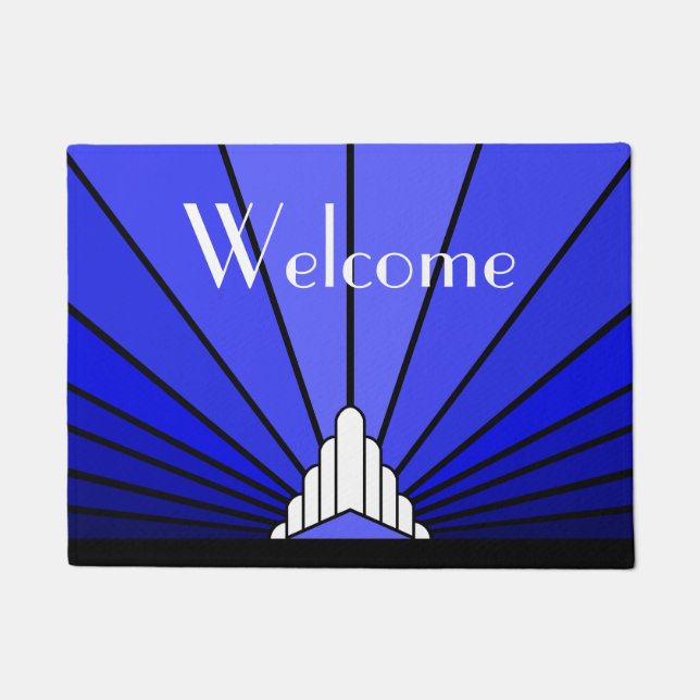 Art deco sun in blue doormat (Front)