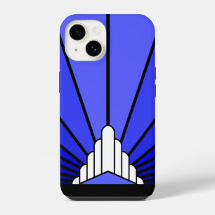 Art deco sun in blue iPhone 14 case