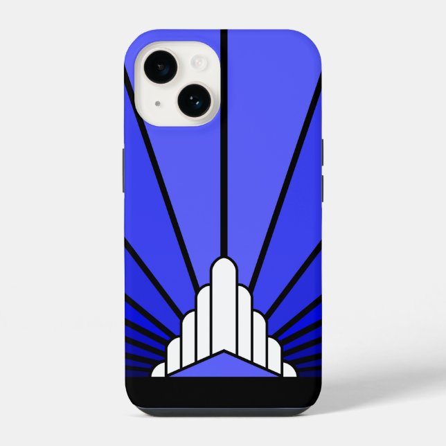 Art deco sun in blue iPhone case (Back)
