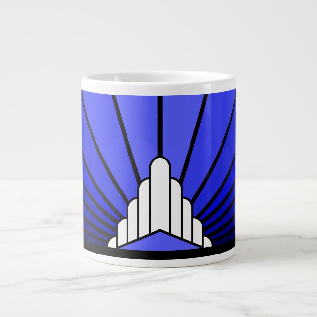 Art deco sun in blue large coffee mug (Front)