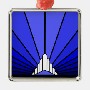Art deco sun in blue metal tree decoration