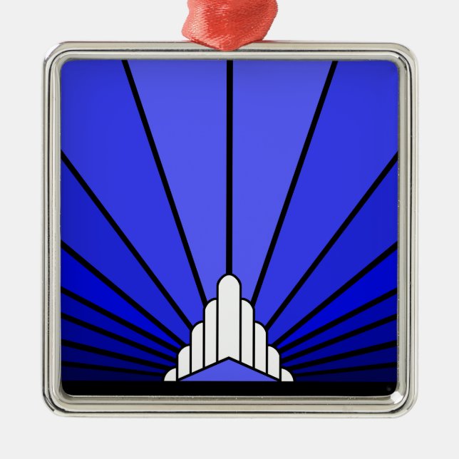 Art deco sun in blue metal tree decoration (Front)