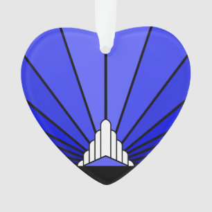 Art deco sun in blue ornament
