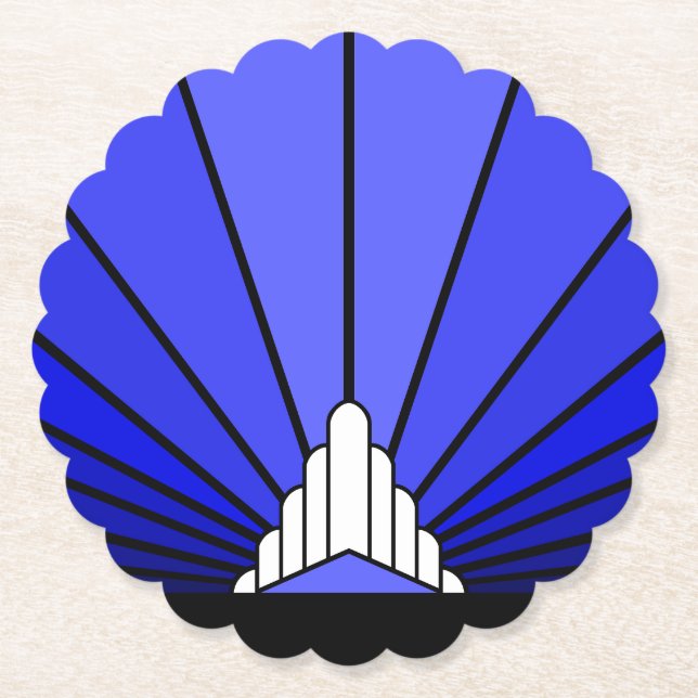 Art deco sun in blue paper coaster (Front)