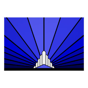 Art deco sun in blue poster