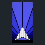 Art deco sun in blue poster<br><div class="desc">A classic art deco style sun pattern in blue. 

An iconic pattern of the sun rising from behind a stylized art deco shaped building. A simple yet elegant design,  true to the era.</div>