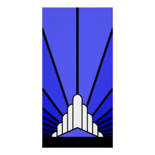 Art deco sun in blue poster