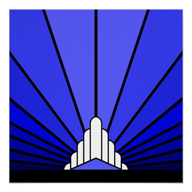 Art deco sun in blue poster (Front)