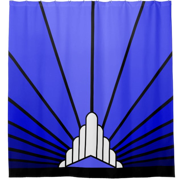 Art deco sun in blue shower curtain (Front)