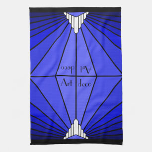 Art deco sun in blue tea towel
