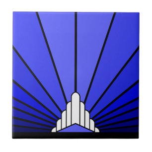 Art deco sun in blue tile