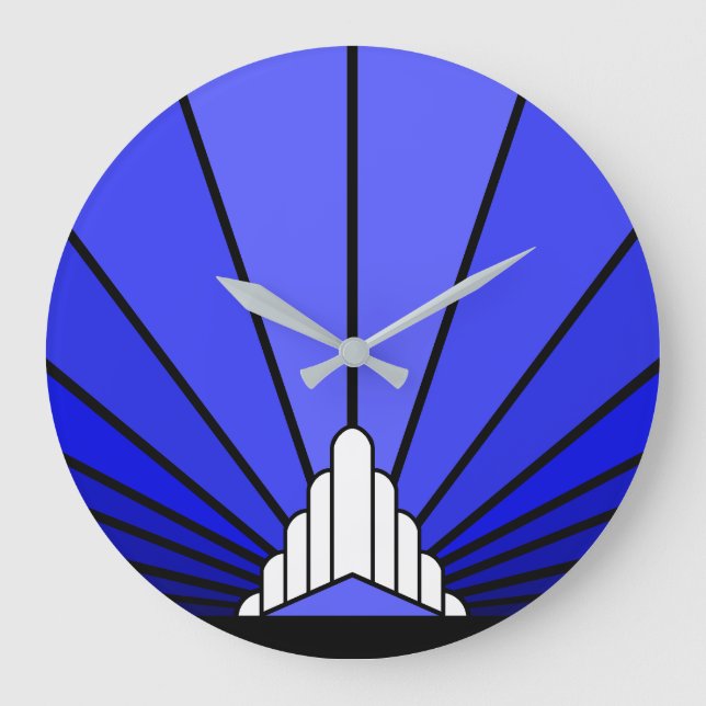 Art deco sun in blue Wall Clock (Front)
