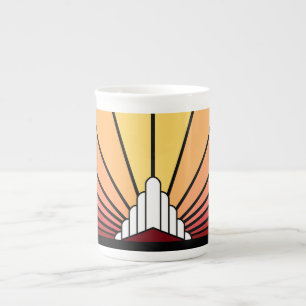 Art deco sun in dawn bone china mug