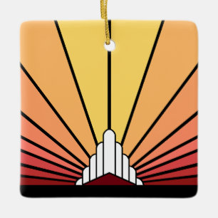 Art deco sun in dawn ceramic ornament