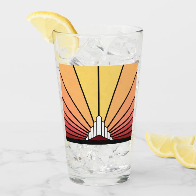 Art deco sun in dawn Glass Cup (Front Ice)