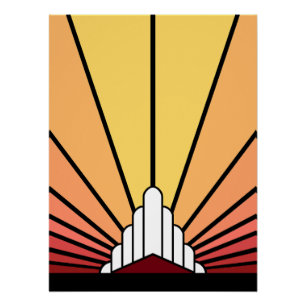 Art deco sun in dawn poster
