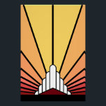 Art deco sun in dawn poster<br><div class="desc">A classic art deco style sun pattern in dawn colors. 

An iconic pattern of the sun rising from behind a stylized art deco shaped building. A simple yet elegant design,  true to the era.</div>